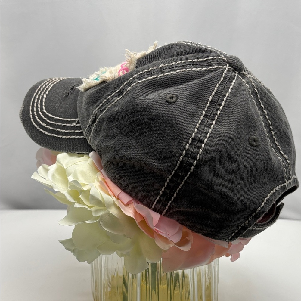 Distressed Black Cap with Embroidered Patch - Picture 3 of 9
